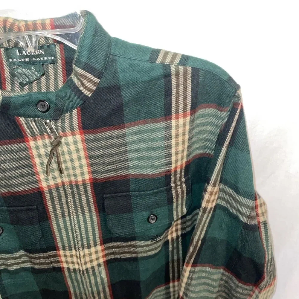 Lauren Ralph Lauren Men’s Flannel Shirt Size Small Green Plaid Full Zip Outdoors